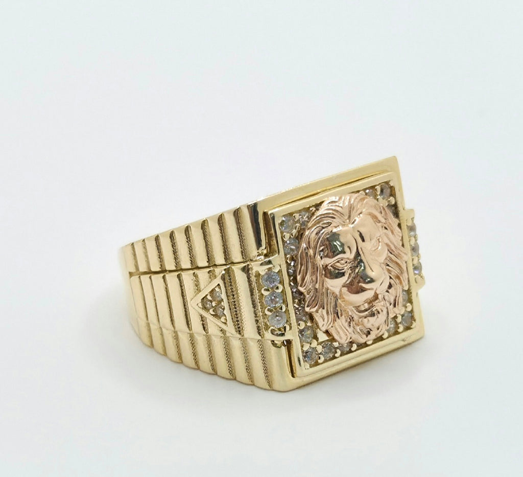 14KT CZ LION SQUARE RING Size 11 Weight 10.6GR