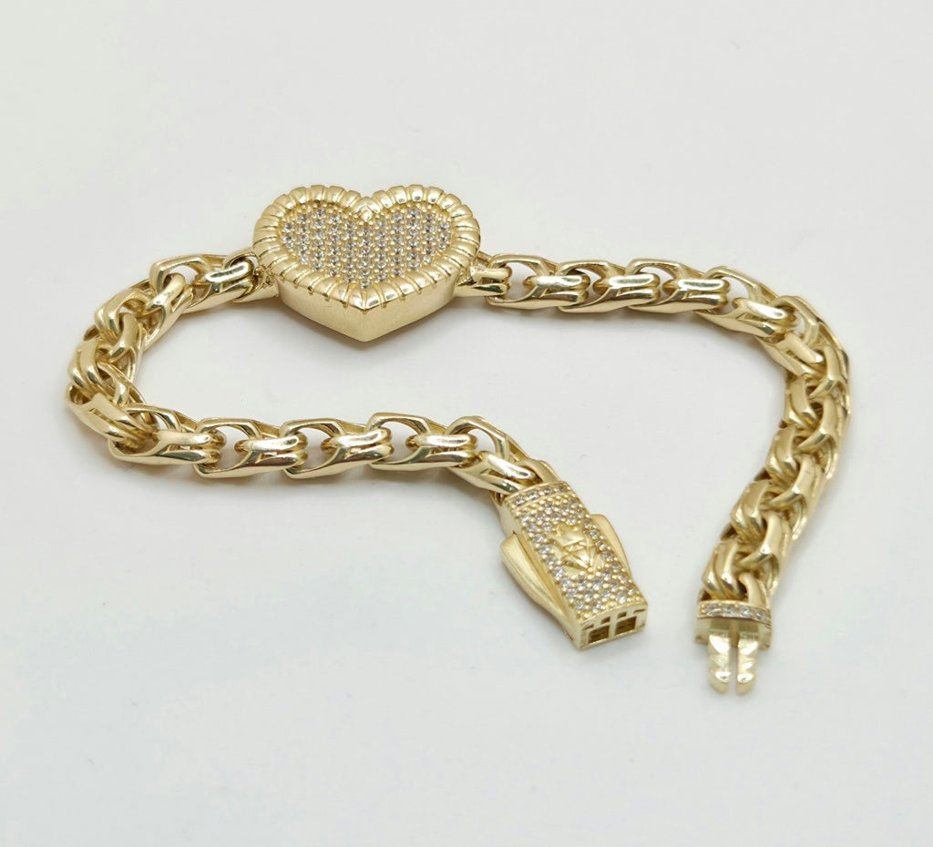 10KT CHINO LINK CZ HEART BRACELET Size 7INCH 6MM Weight 14.5GR