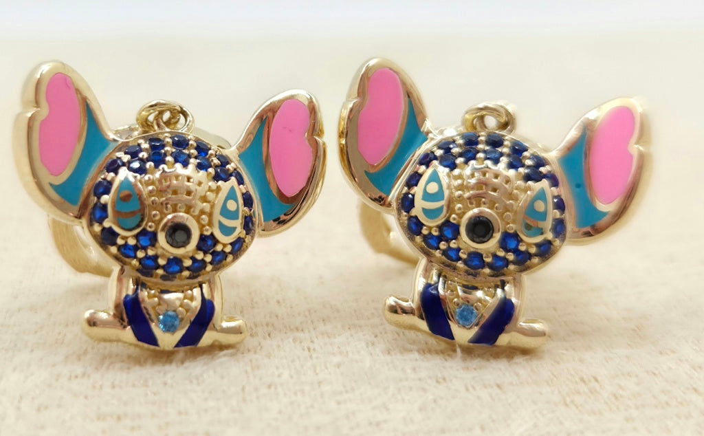 10KT CZ DETAIL BLUE STITCH HOOPS EARRINGS Weight 4.8GR