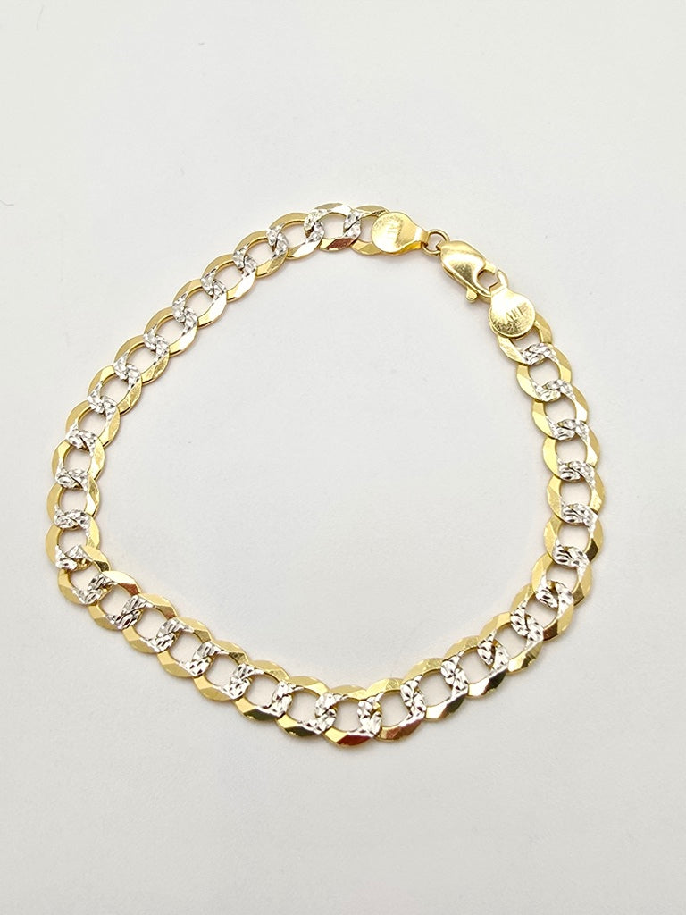 14KT TWO TONE CUBAN CURB FLAT BRACELET Size 8INCH 6MM Weight 7.8GR