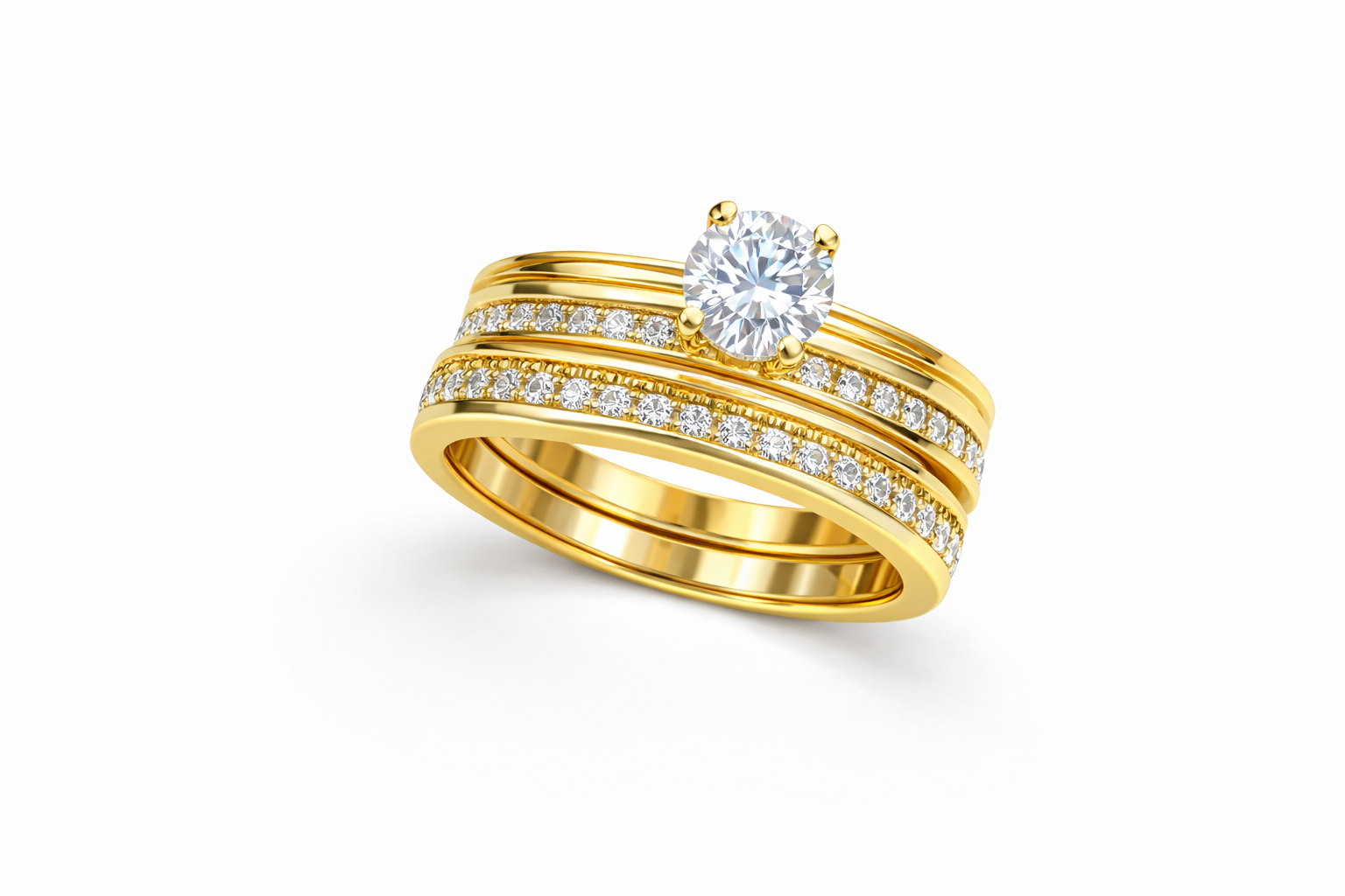 14KT CZ AND GROOVES DESIGN  TWO-IN-ONE ENGAGEMENT WOMAN'S RING Size 7 Weight 2.5GR