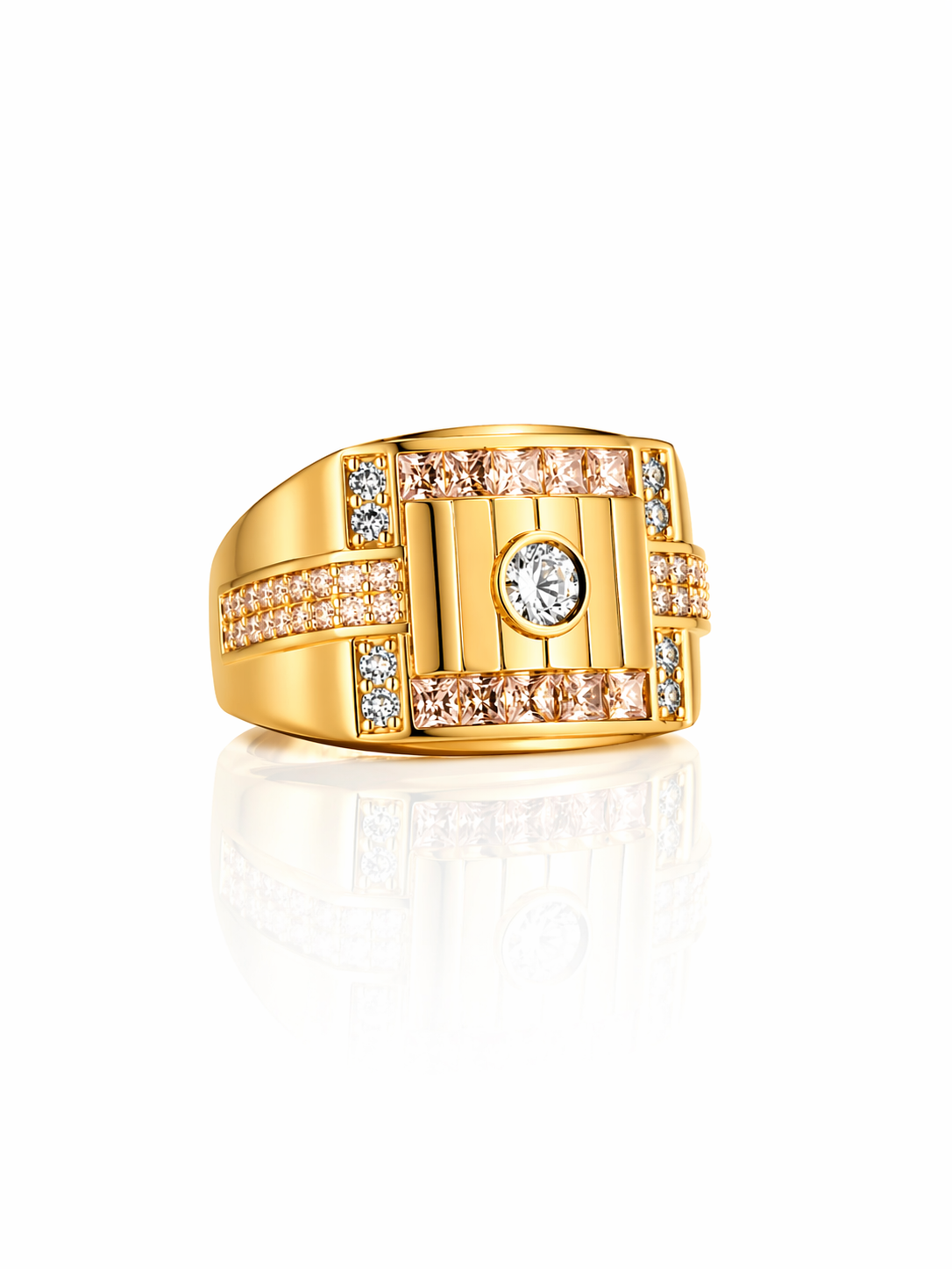 10KT PINK CZ DETAIL SQUARE MEN'S RING Size 10 Weight 4.7GR