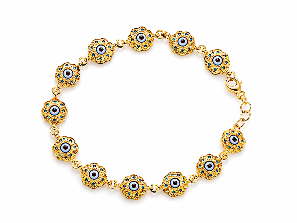 14KT STAR SHAPE BLUE EYE BRACELET Size 7.5-8INCH Weigth 4.4GR