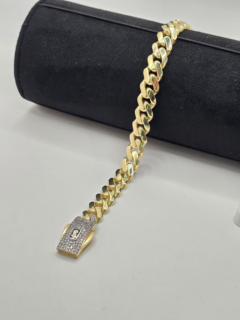 10KT CERTIFIED MONACO BRACELET CZ CLOSURE Size 7.5INCH 6.5MM Weight 6.6GR