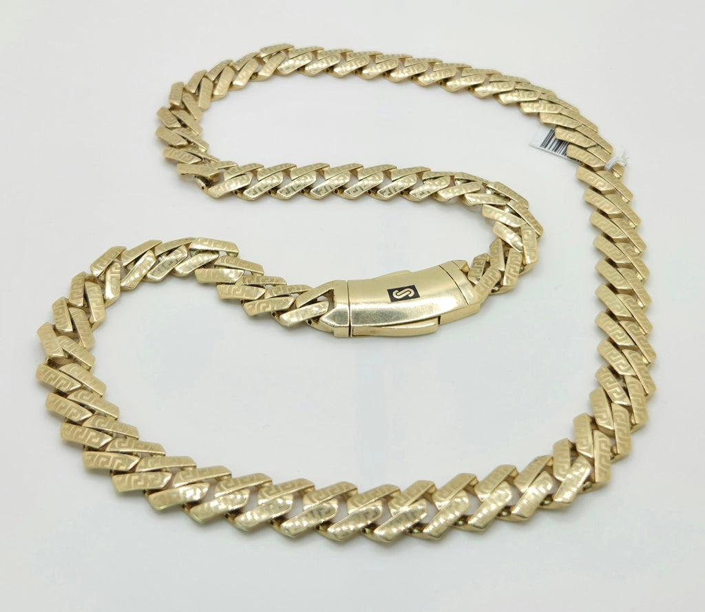 10KT CERTIFIED PLAIN MONACO EDGE CHAIN GREEK DETAIL Size 24INCH 9.5MM Weight 41GR