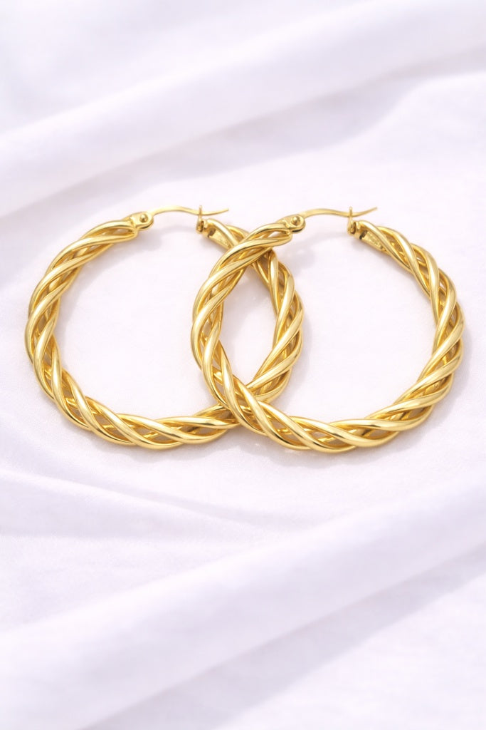 10KT MODERN WOVEN HOOPS EARRINGS Size 4 5MM Weight 3.9GR