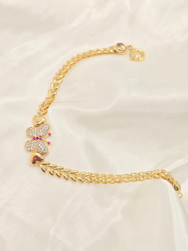 14KT CZ BUTTERFLY LEAF DESIGN LINK BRACELET Size 8INCH Weight 6.1GR