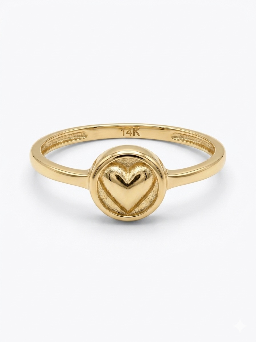 14KT SIMPLE ONE HEART RING SIZE 7 Weight 1.3GR