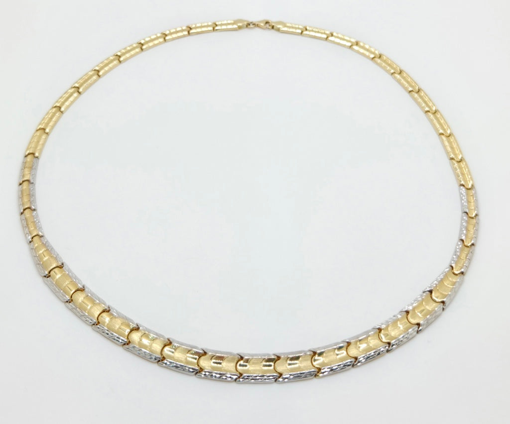 14KT TWO TONE VINTAGE NECKLACE Size 9MM 18INCH Weight 14.7GR