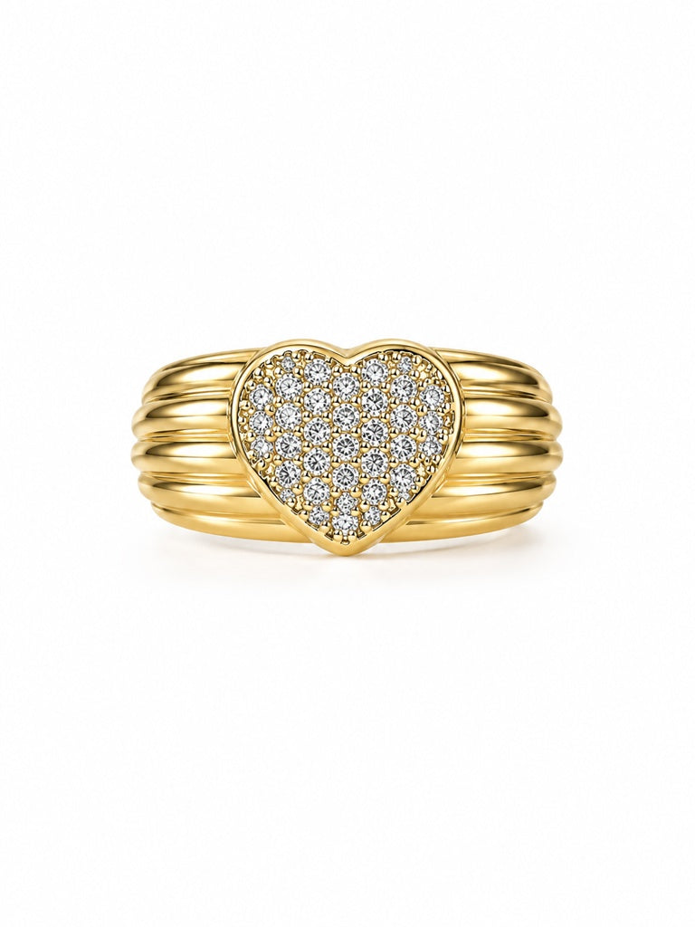 14KT SIMPLE RING WITH CZ FILLED HEART DETAIL Size 7.5 Weight 3.5GR