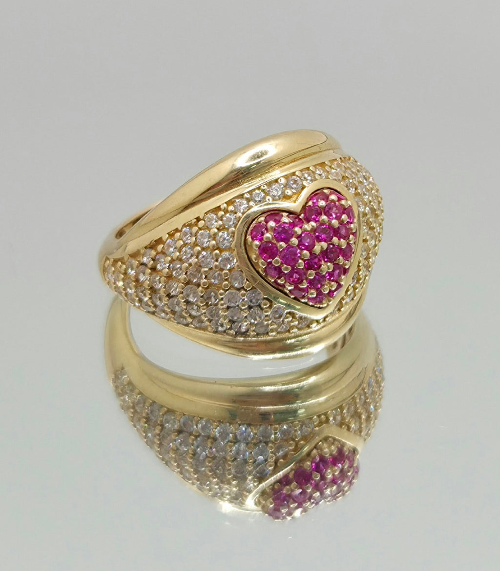 14KT PINK CZ HEART RING Size 6.5 Weight 5GR