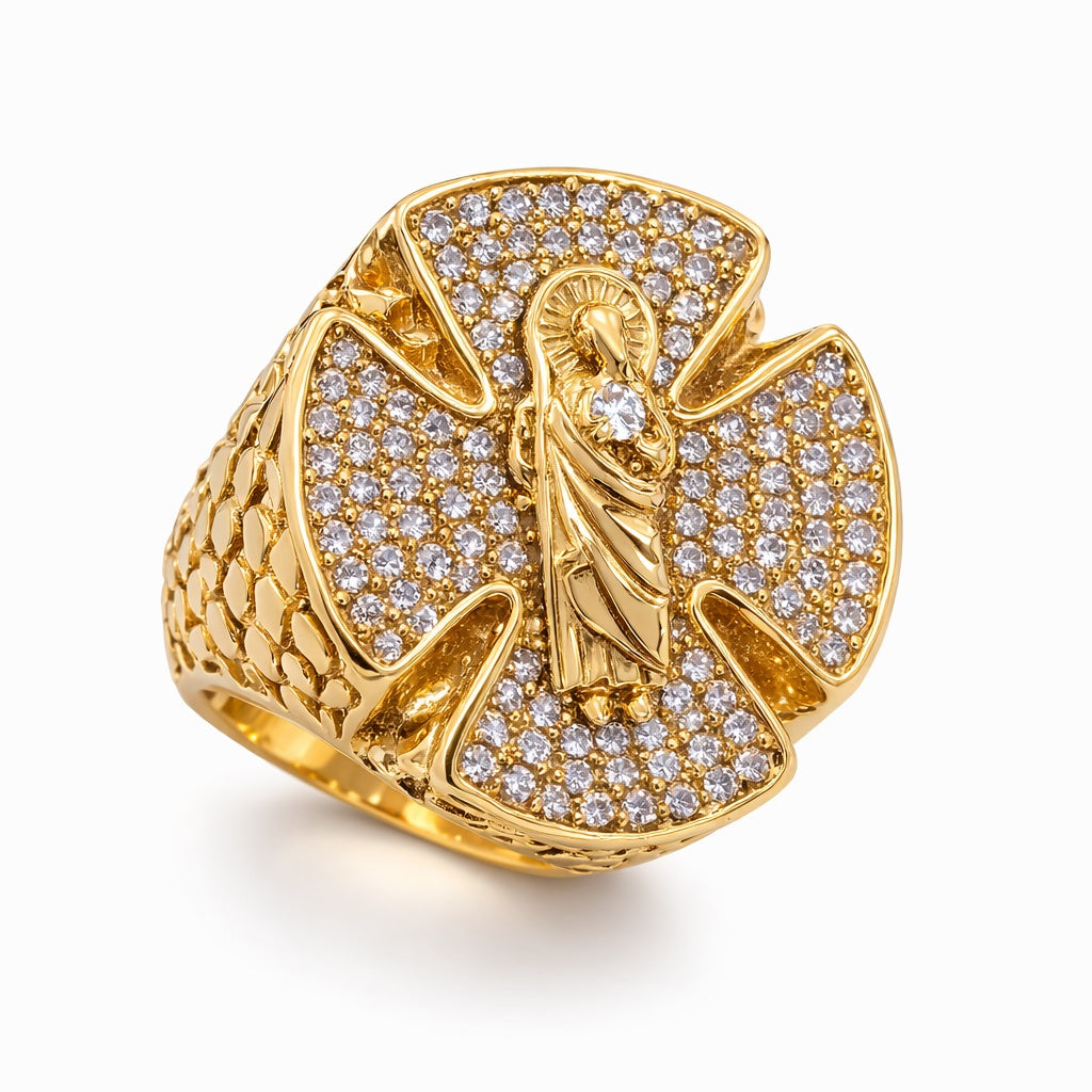 14KT CZ BACKGROUND SAN JUDAS RING Size 12 Weigth 7.2GR