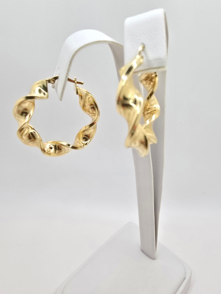 14KT GREEK DESING CROOKED HOOPS EARRINGS Size 4  7MM Weight 7.8GR