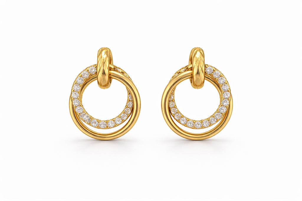 10KT MODERN TWO HOOP DESIGN CZ EARRINGS  Weigth 2.6GR