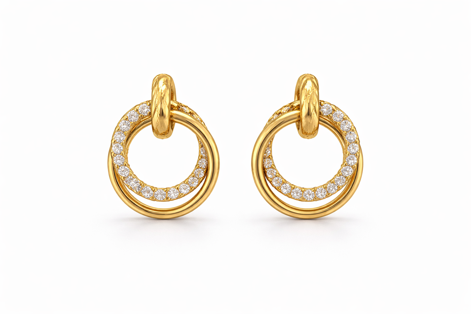 10KT MODERN TWO HOOP DESIGN CZ EARRINGS  Weigth 2.6GR