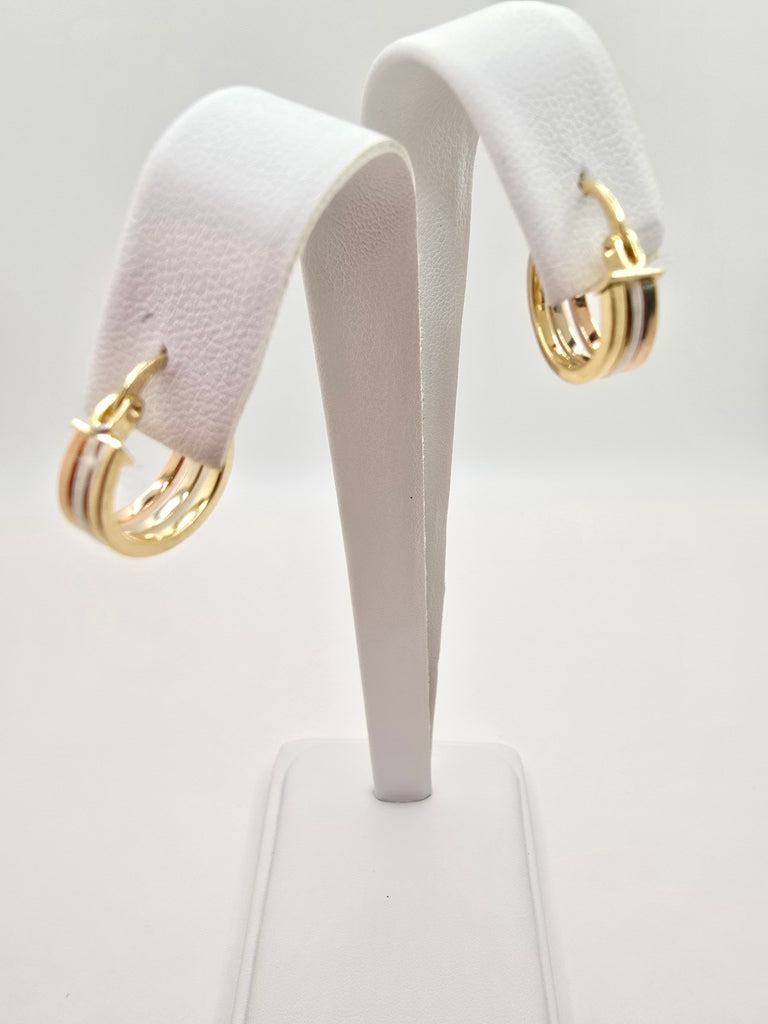 14KT SMALL ROUND THREE TONE TRIPLE HOOPS EARRINGS Weight 1.9GR