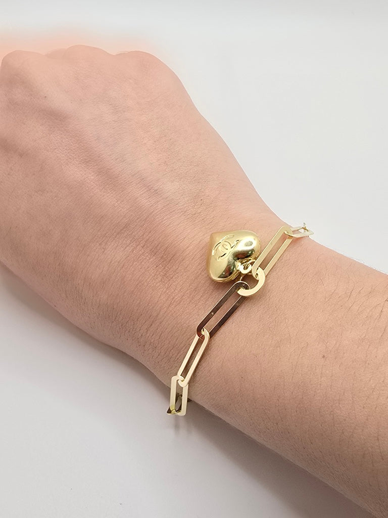 10KT HEART PENDANT PAPER CLIP BRACELET Size 7INCH 5MM Weight 4.5GR