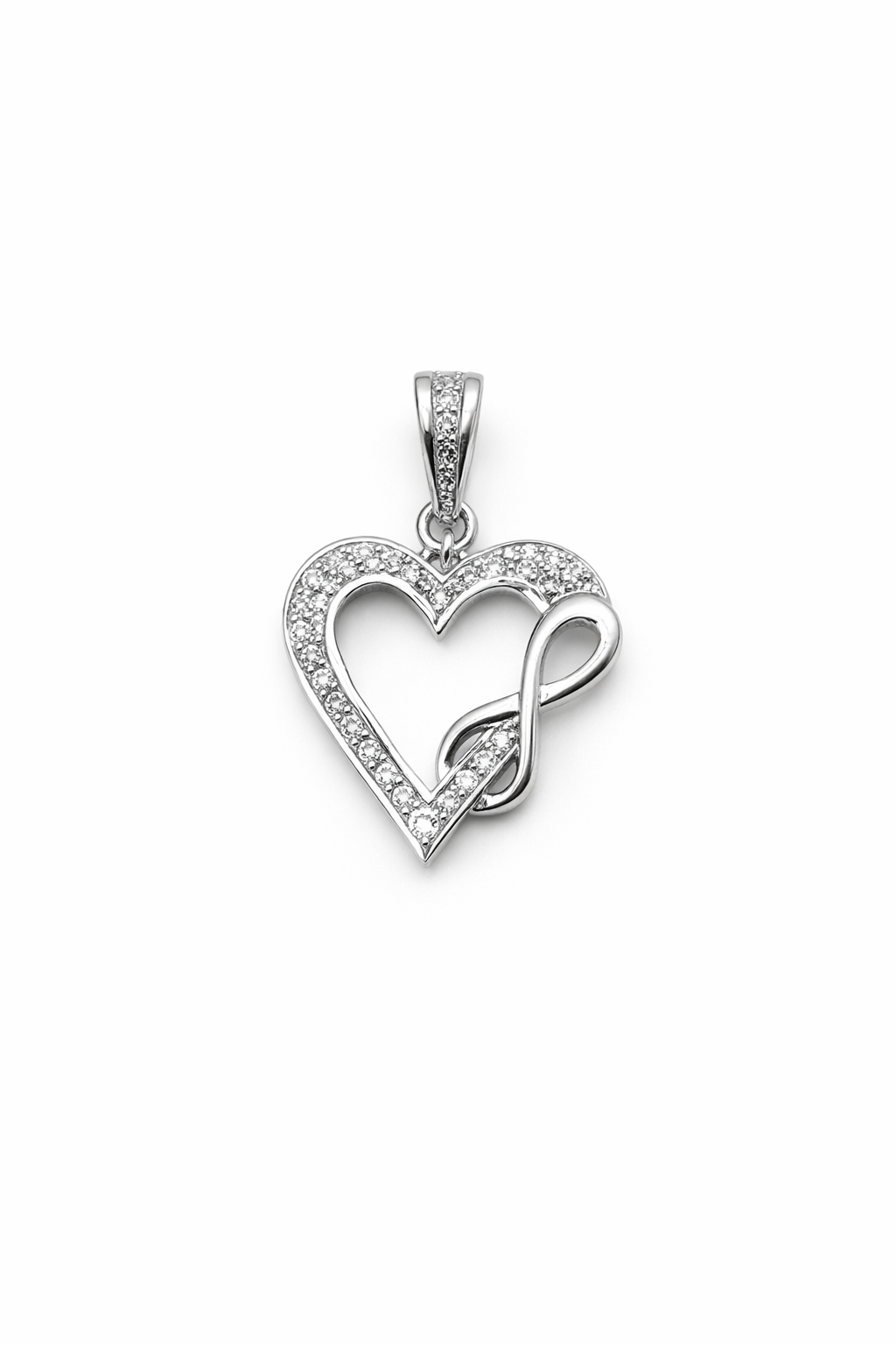 10KT WHITE GOLD  HEART WITH INFINITY  DIAMOND PENDANT Size  Weigth 0.9GR