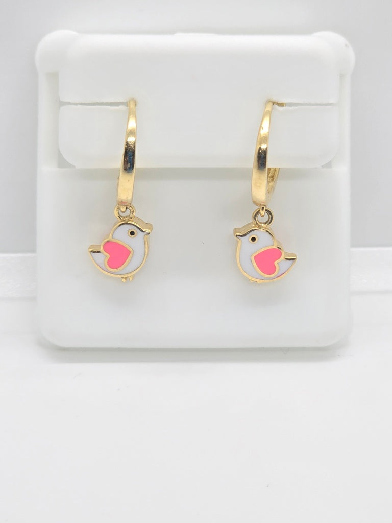 10K WHITHE&GREY LITTLE BIRD HOOP EARR