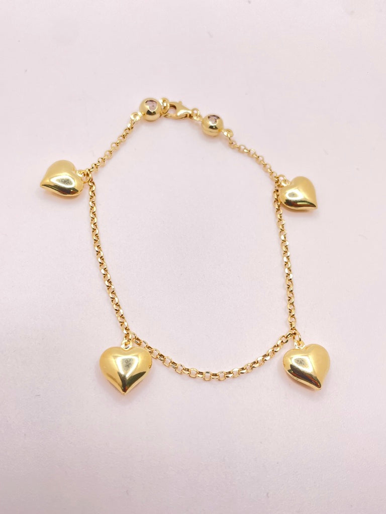 14KT ROLO BRACELET WITH HEARTS PENDANTS  Size 7INCH Weight 3.4GR