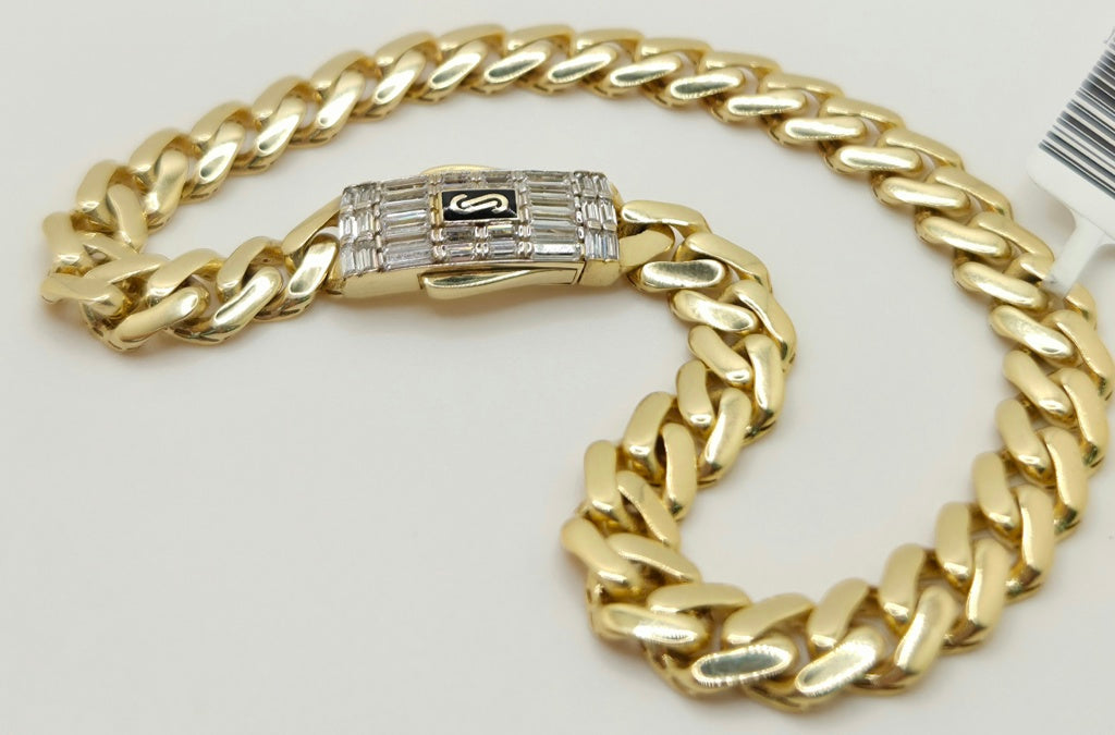 10KT CERTIFIED MONACO BRACELET BAGUETTE CLOSURE Size 7.5INCH 6.5MM Weight 6.3GR