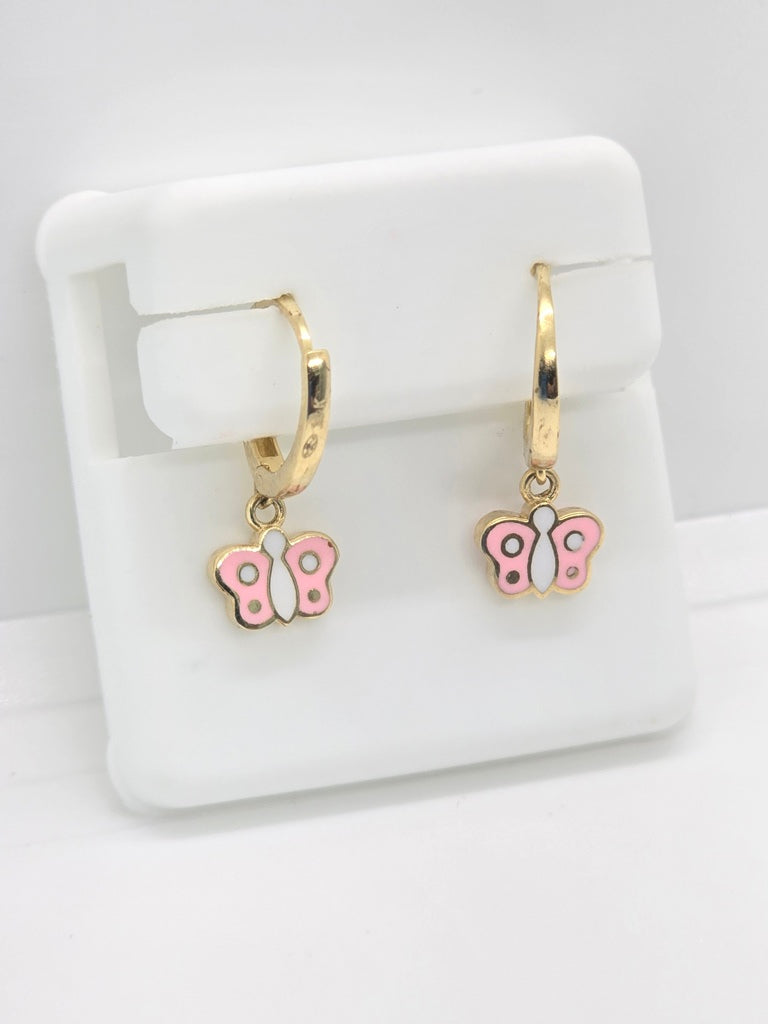 10KT PINK BUTTERFLY HOOP EARRINGS
