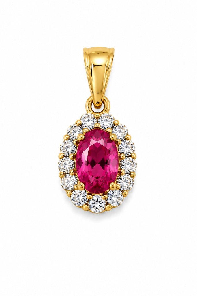 14KT EXTRA SMALL PINK STONE OVAL ELEGANT PENDANT Size XS Weigth 0.6GR