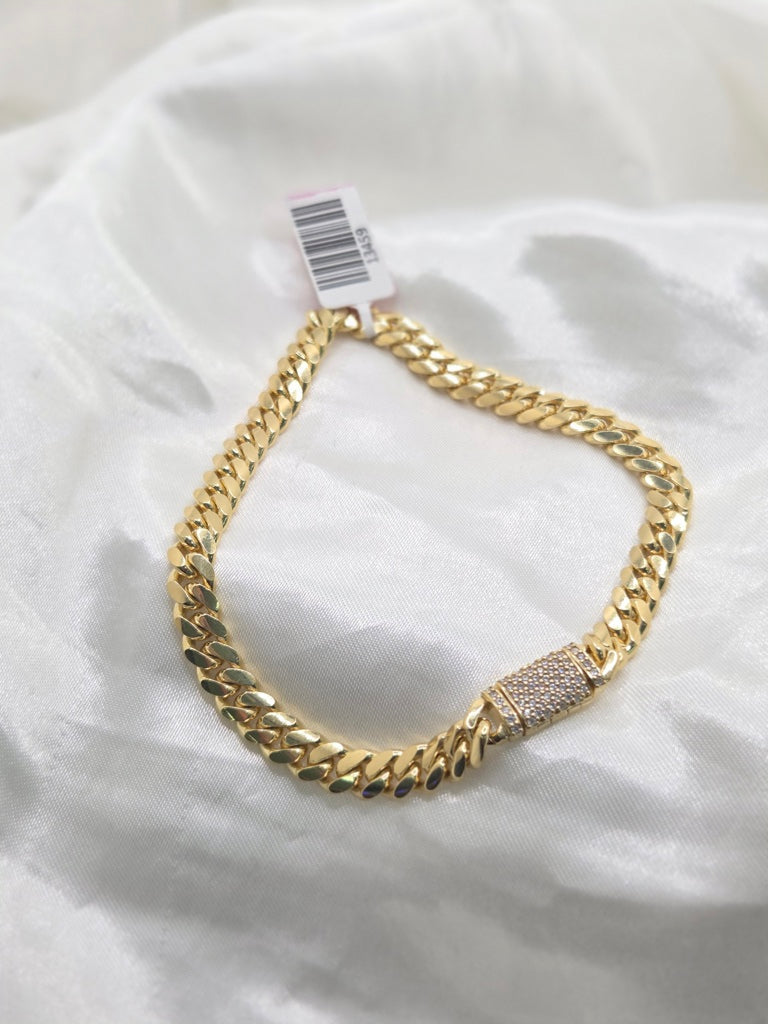 10KT SOLID MIAMI CUBAN BRACELET CZ LOCK Size 8.5INCH 5MM Weight 14.8GR