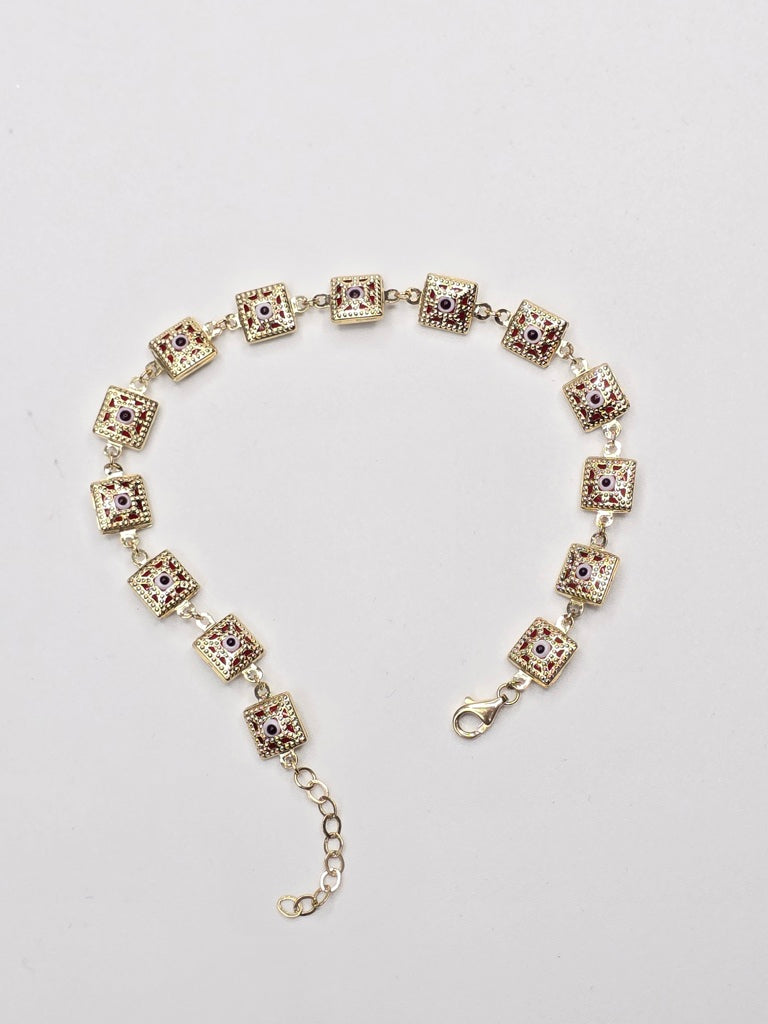 14KT SQUARE SHAPE RED EYE BRACELET Size 7.5-8INCH Weigth 4.9GR