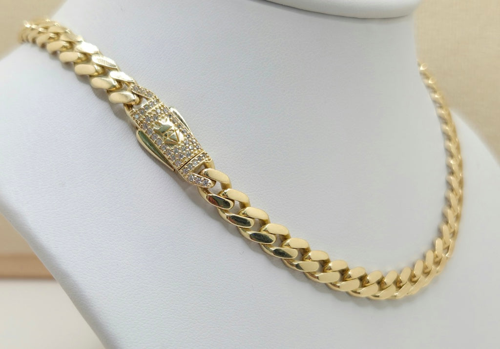 10KT CUBAN LINK BAGUETTE HEART NECKLACE Size 16INCH 6.5GR Weight 24GR