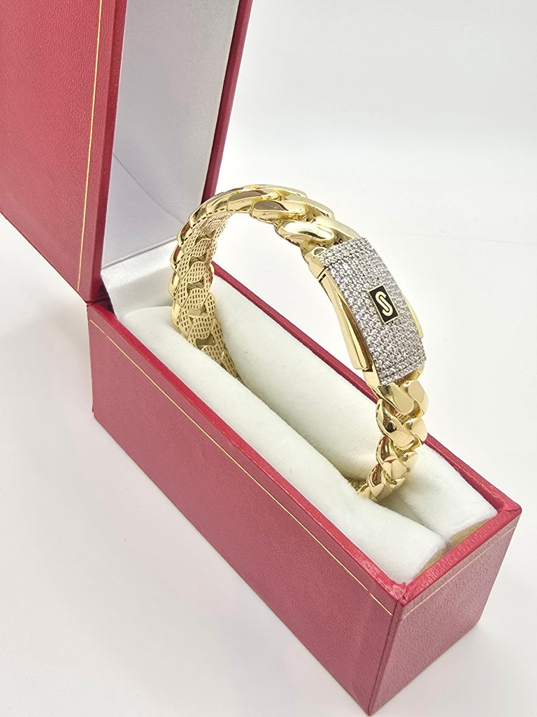 10KT CERTIFIED MONACO BANGLE CZ CLOSURE Size 11.5MM Weight 16.8GR