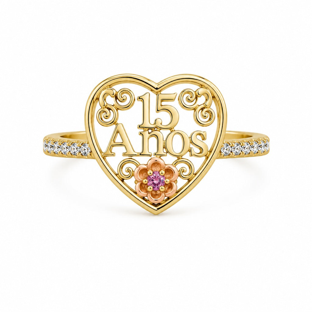 10KT FIFTEEN DESIGN HEART WOMAN'S RING Size 8 Weigth 1.6GR
