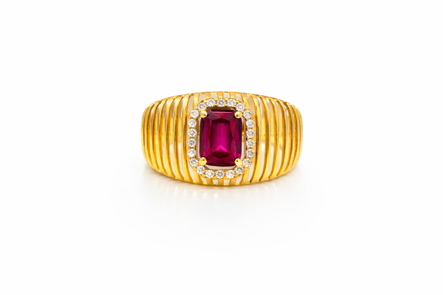 14KT DELICATE BAR DESIGN BACKGROUND PINK STONE RING Size 8 Weight 2.9GR