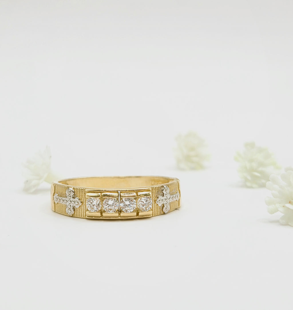10KT SMALL CROSS DETAIL ENGAGEMENT MAN RING Size 10 Weigth 2.4GR