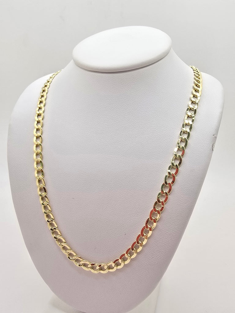 10KT HOLLOW CUBAN CURB FLAT CHAIN Size 18INCH 6MM Weight 8.7GR