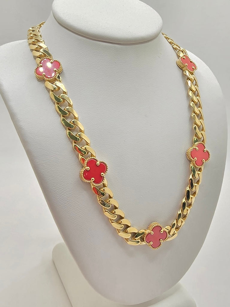 14KT RED CLOVER MONACO STYLE CHAIN Size 18INCH 7MM Weight 25.2GR