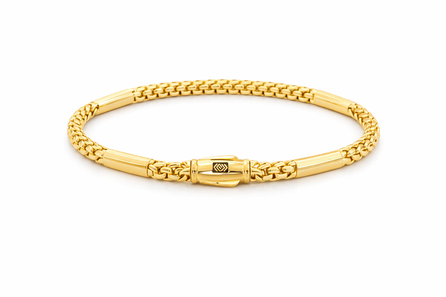 10KT YELLOW GOLD BAR DETAILS MODERN FRANCO BRACELET Size 8INCH 4MM Weigth 10GR