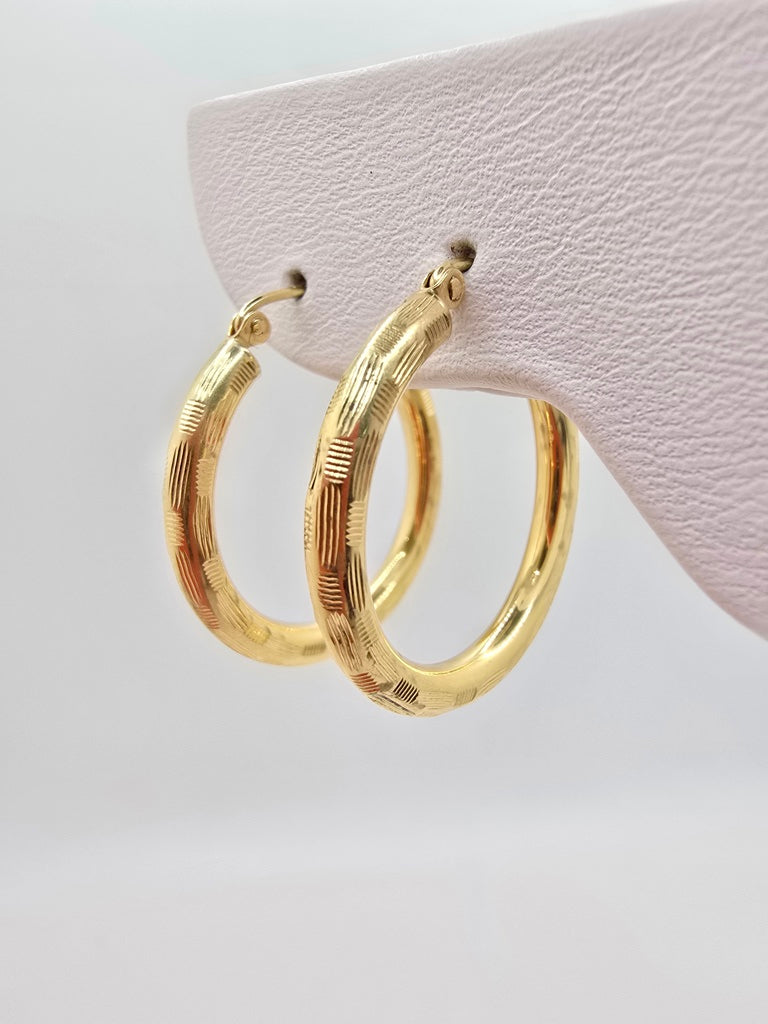 14KT MODERN DIAMOND CUT HOOPS EARRINGS Weight 1.9GR