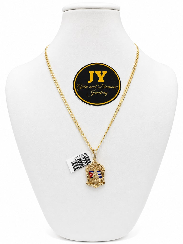 10K Solid Diamond-Cut Chain, 3.5mm, 16 Inches, with Small Virgin of Charity Pendant