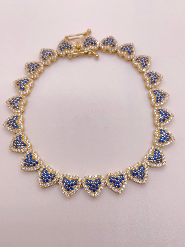 10KT ELEGANT BLUE CZ HEART BRACELET Size 7INCH Weigth 10.5 GR