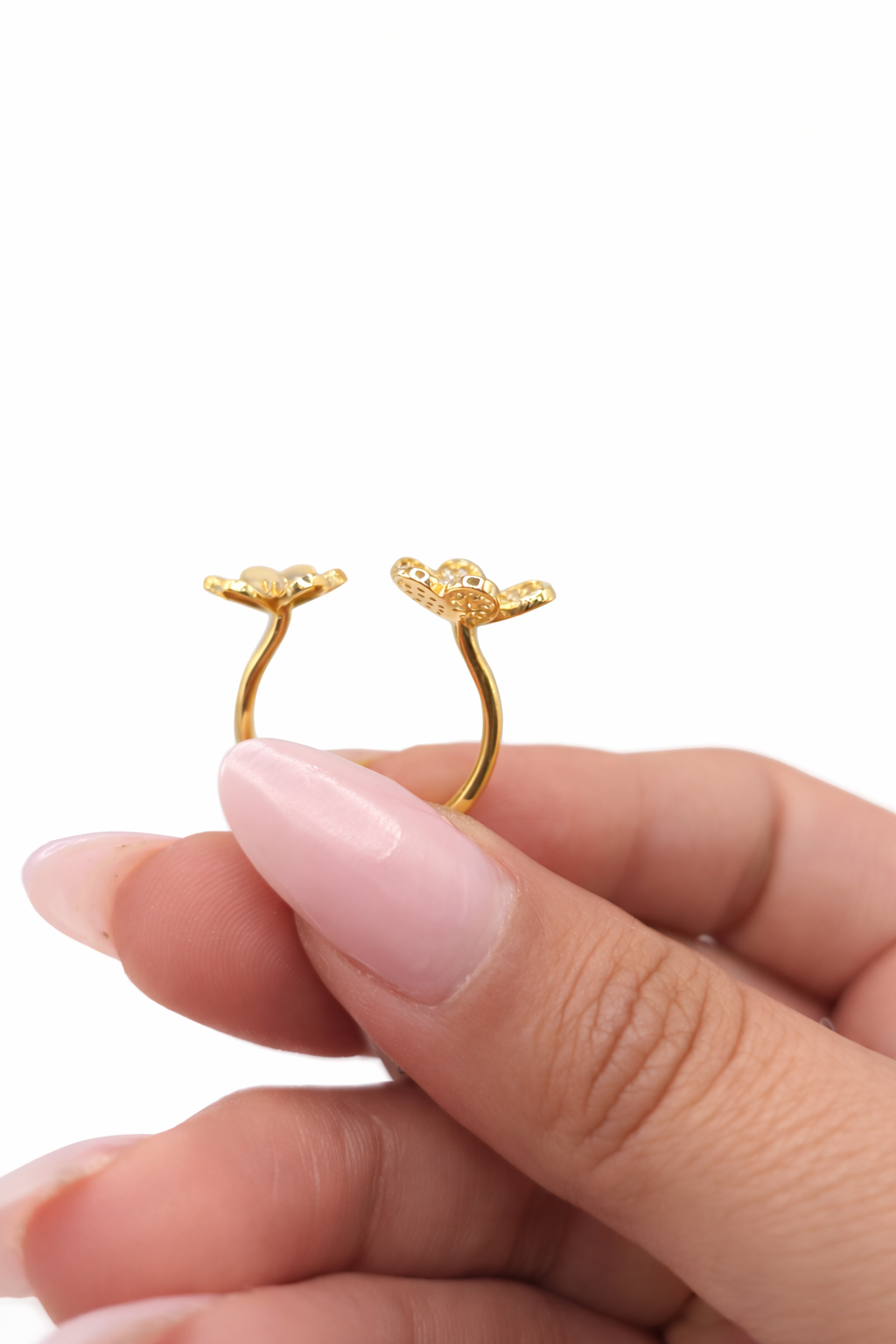 14KT TWO FLOWERS CZ DETAIL RING  Weight 3.2GR