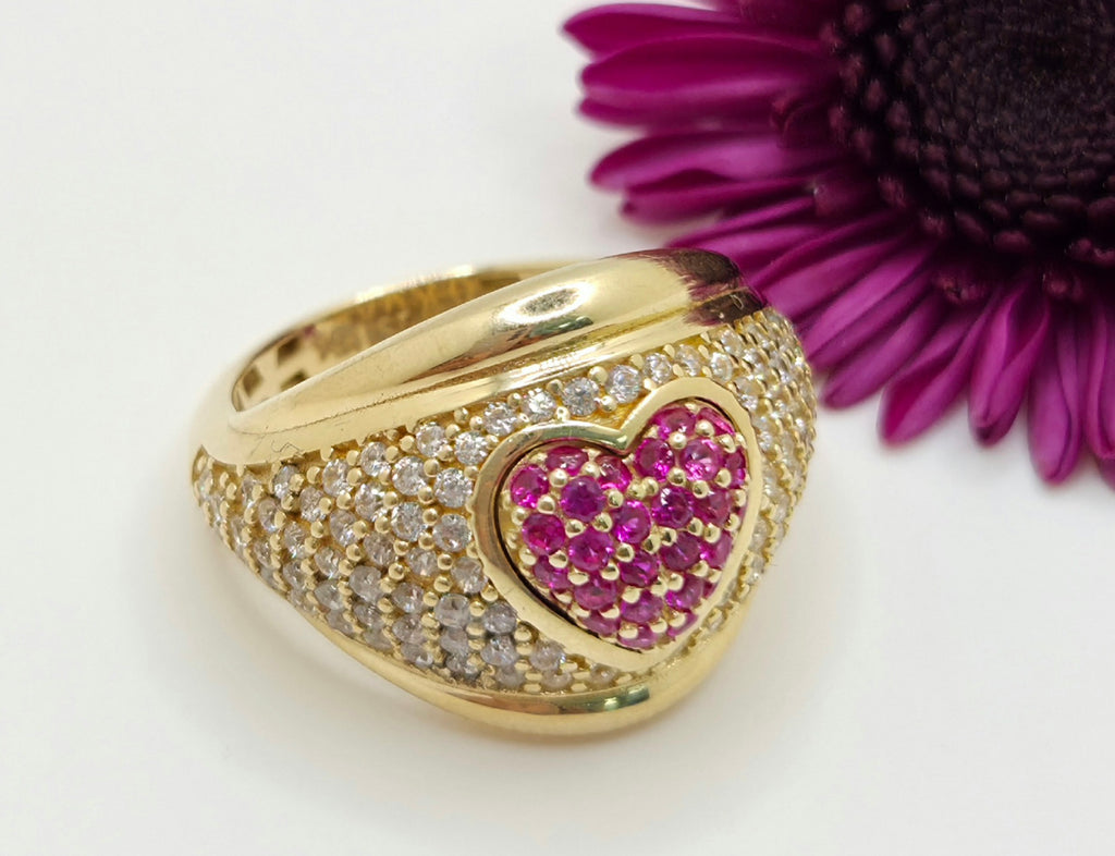 14KT PINK CZ HEART RING Size 6.5 Weight 5GR