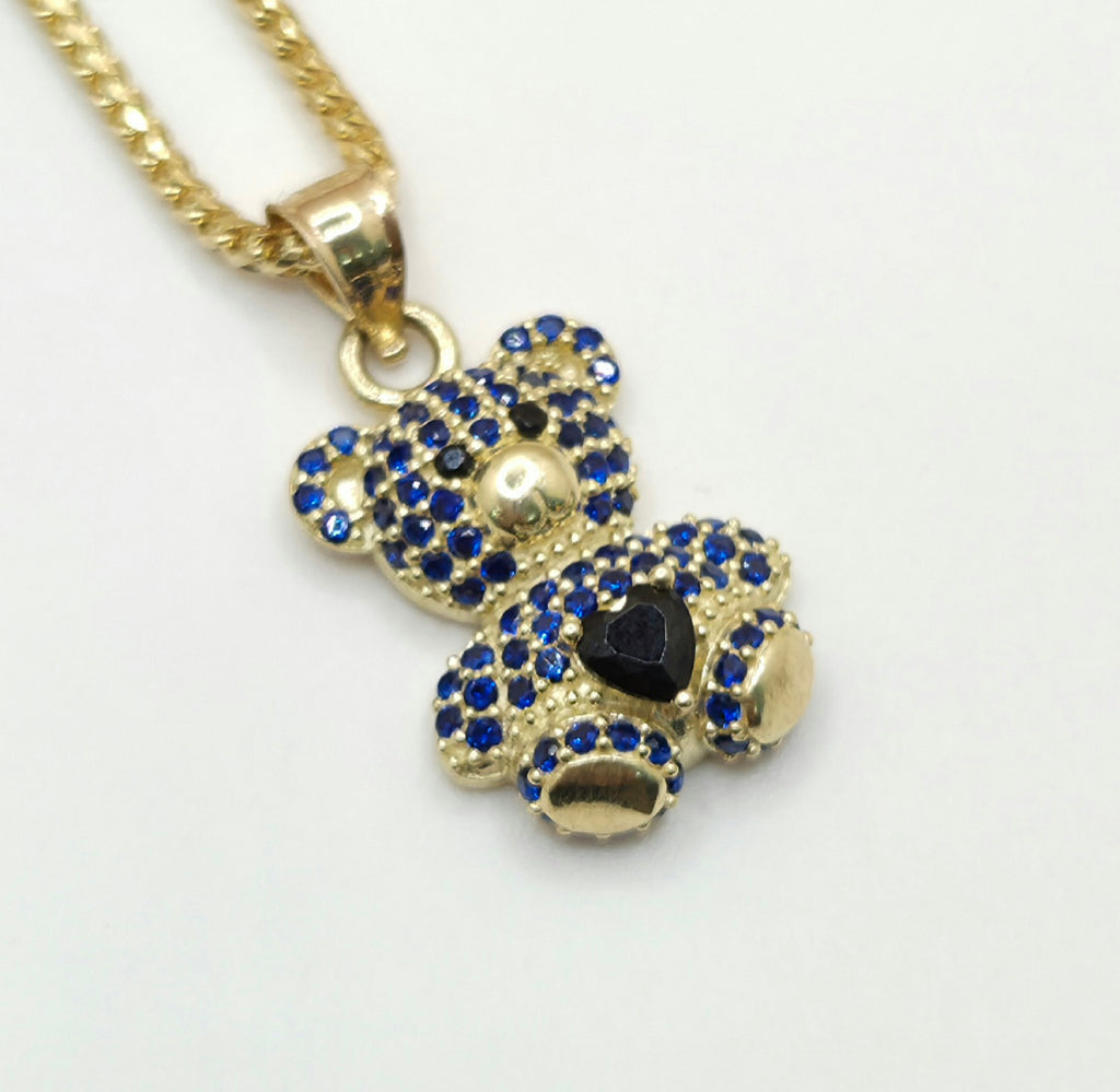 10KT BLUE CZ MEDIUM BEAR PENDANT Weight 2.4GR