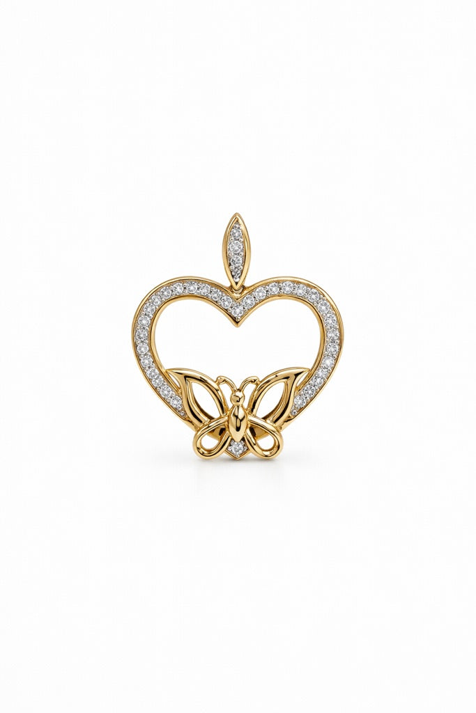 10KT DIAMOND HEART WITH BUTTERFLY PENDANT Weigth 2.1GR