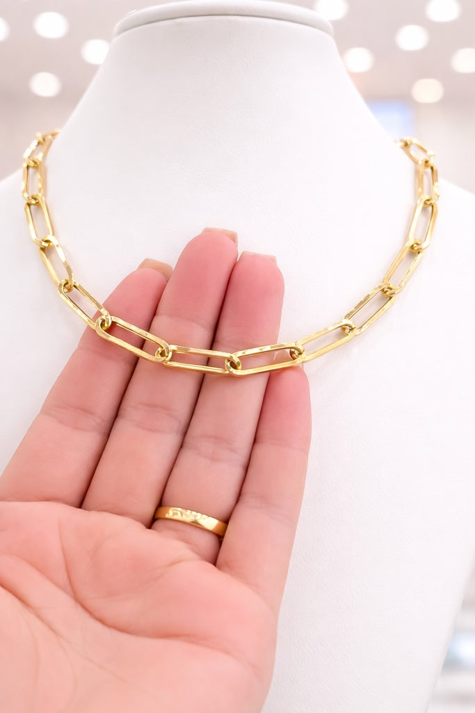 14KT MODERN PAPER CLIP NECKLACE Size 18INCH 6.5MM Weigth 8.6GR