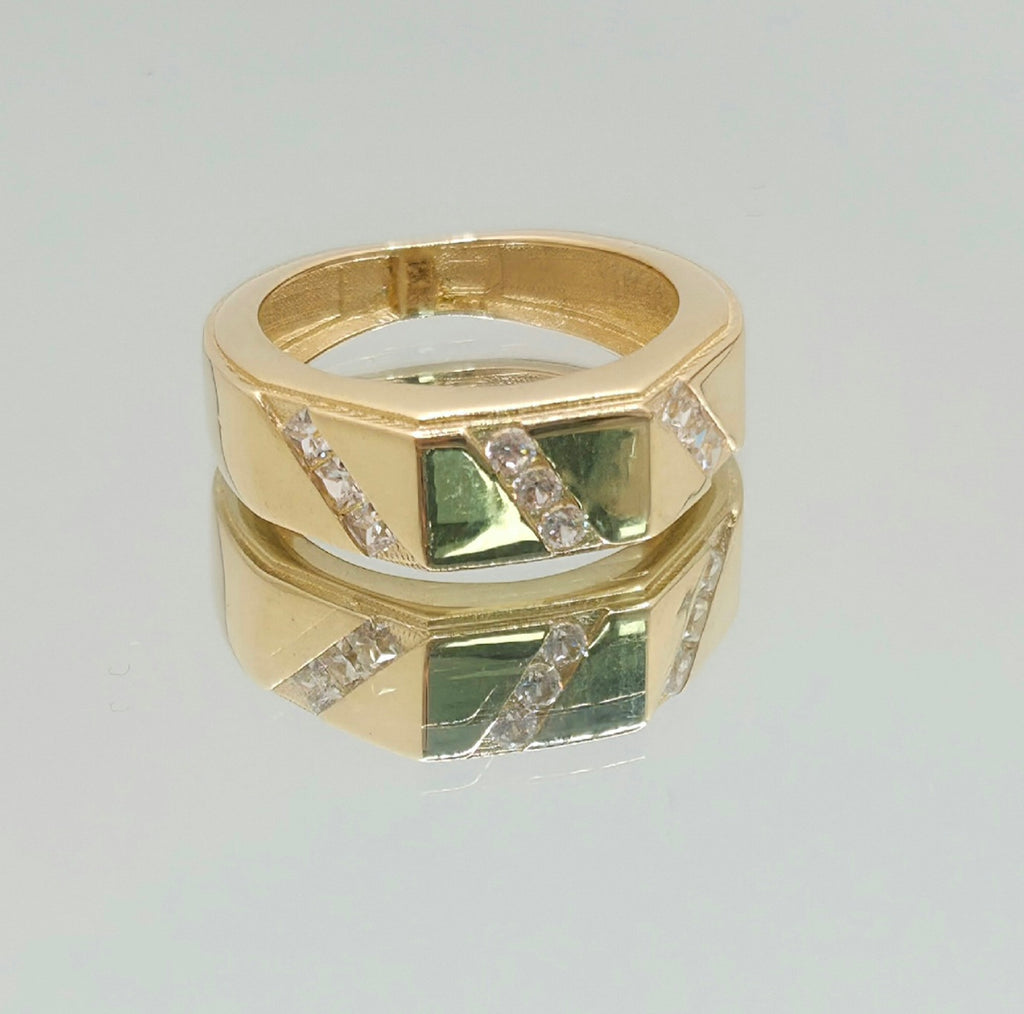 14KT CZ TRIPLE DIAGONAL SATIND WEDDING BAND MEN'S RING Size 7 Weight 4.4GR
