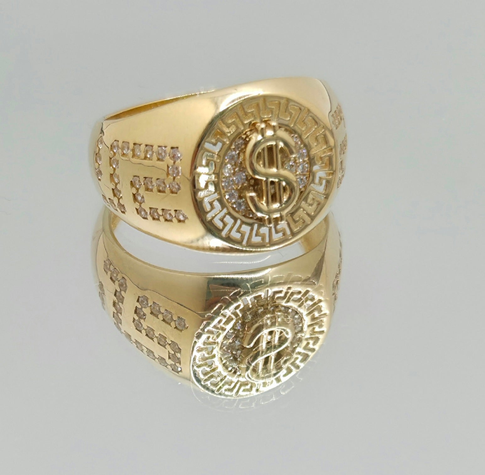 14KT MONEY SYMBOL GREEK DESIGN RING Size 12 Weight 7.3GR