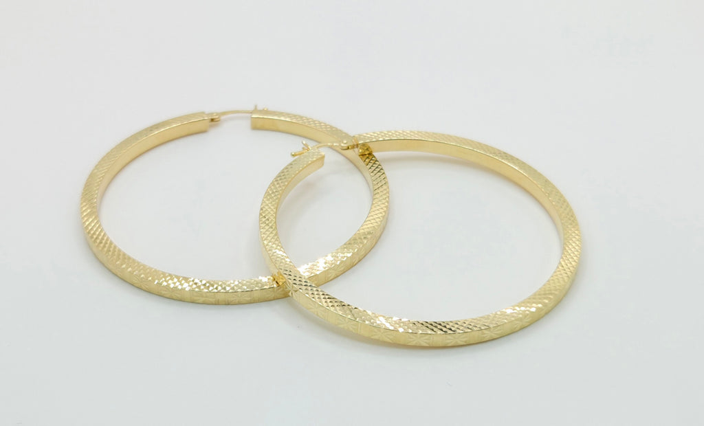 10KT MODERN FLASH DETAIL STRAIGHT EDGE HOOPS EARRINGS Size 6 Weight 5.9GR