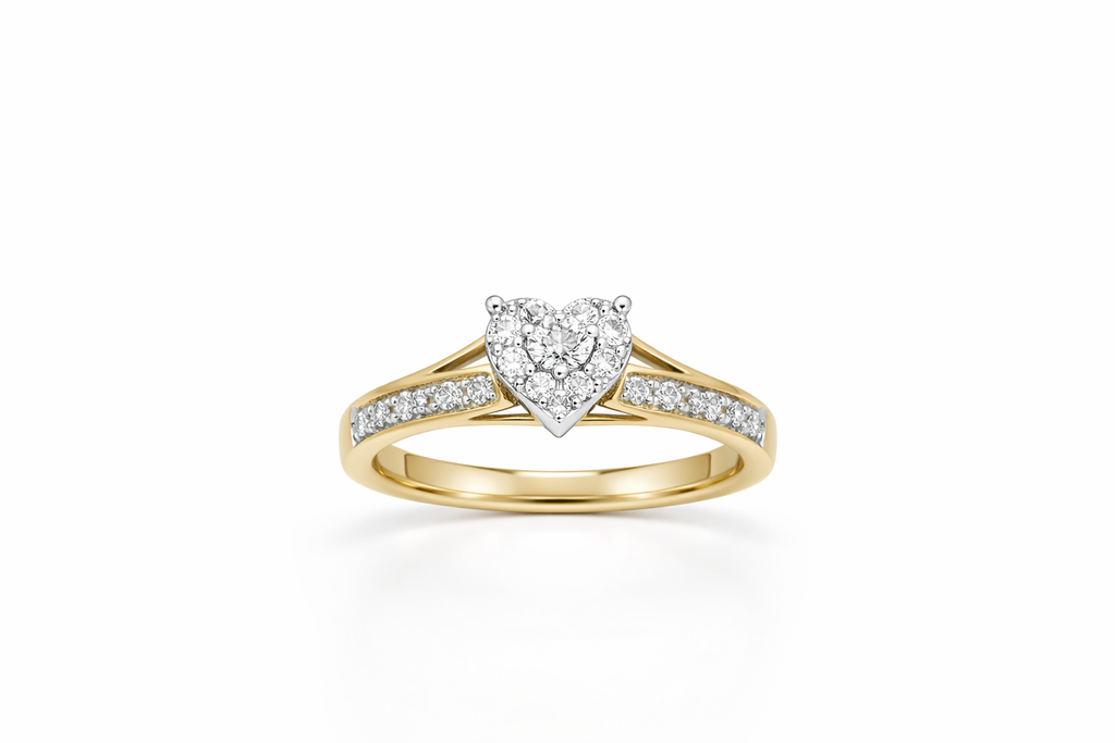 10KT DELICATE SMALL HEART DIAMOND WOMAN'S RING Size 7 Weight 2.6GR