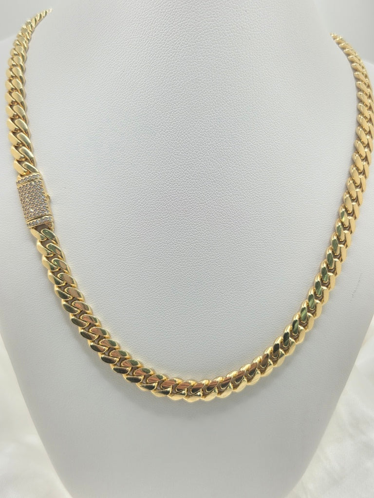 10KT SOLID MIAMI CUBAN CHAIN CZ LOCK Size 7MM 24INCH Weight 72.8GR